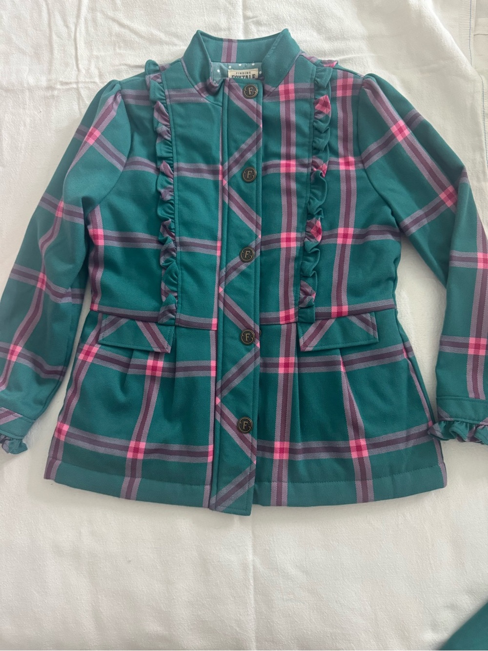 Girls' Plaid Ruffle Jacket - Teal & Pink set